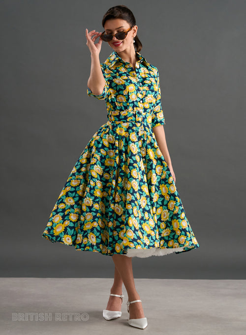 Sunflower print tea dress by British Retro, a cheerful race day and holiday dress