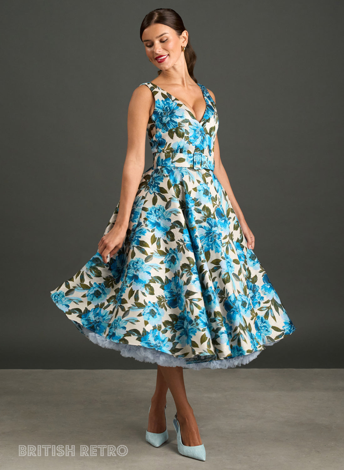 Grace Kelly Blue Peony 1950s Style Dress