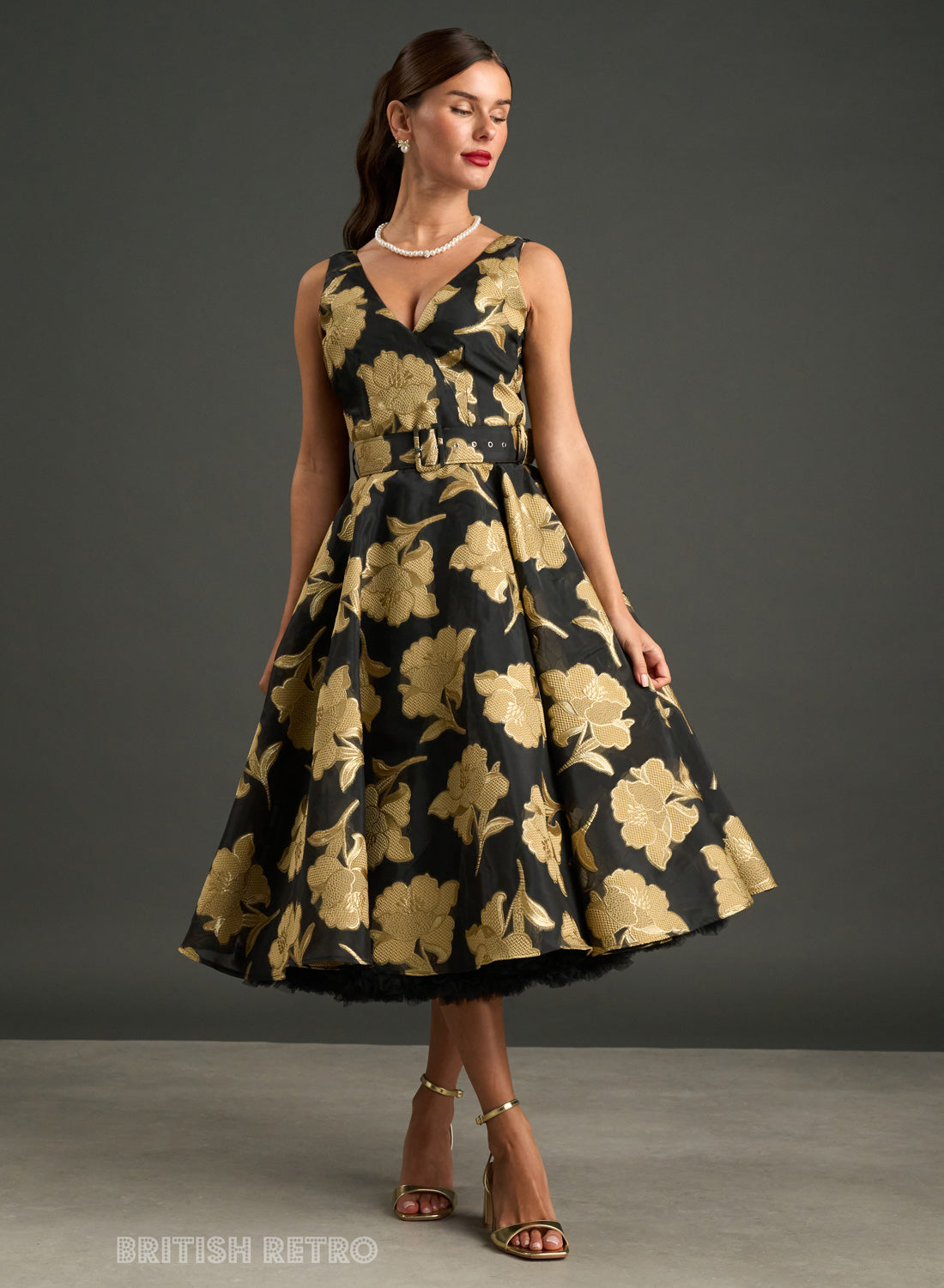 Grace Kelly Gold Embroidered Full Circle Dress