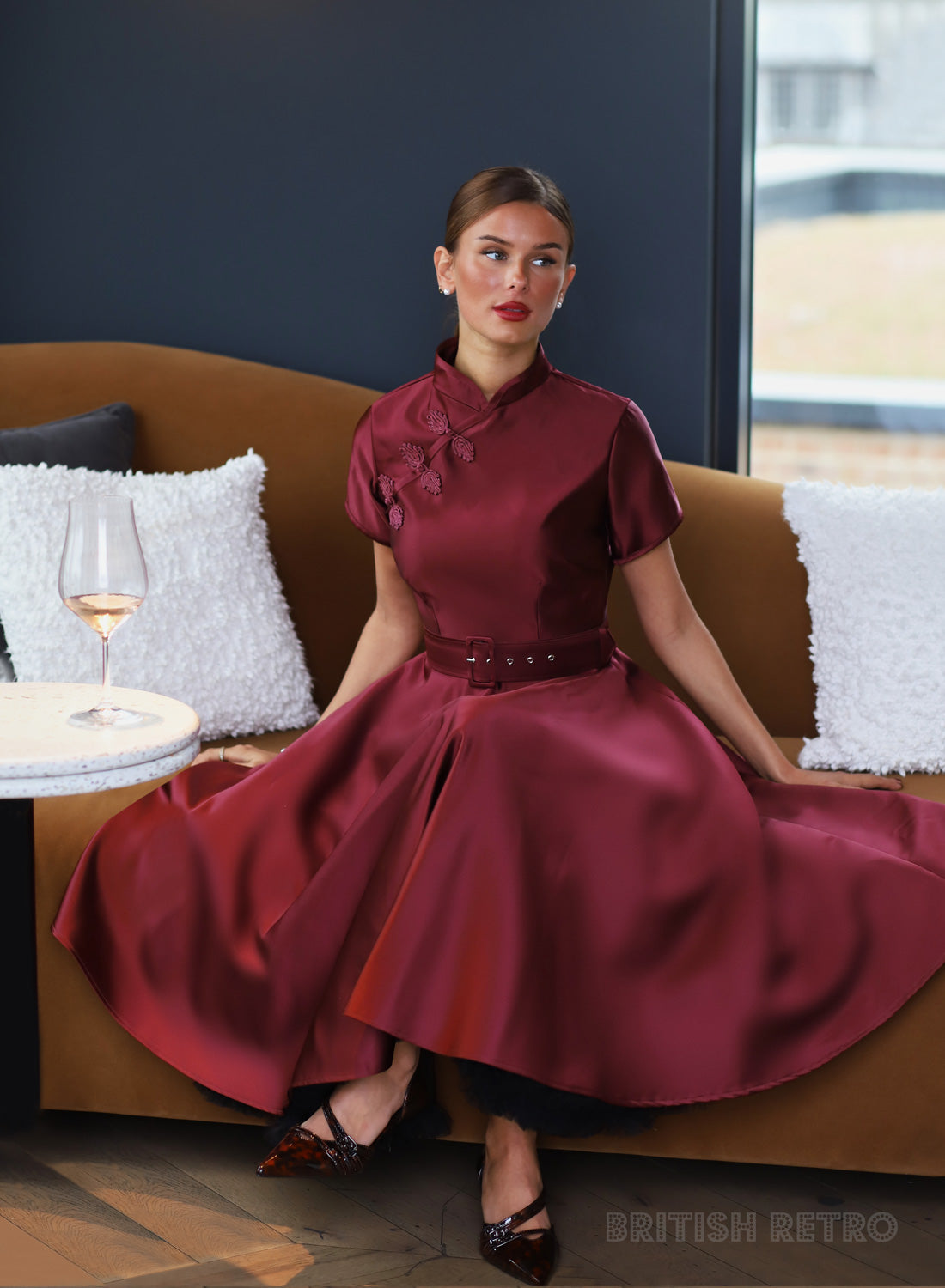 Jasmine Duchess Satin Wine 50s Style Evening Dress