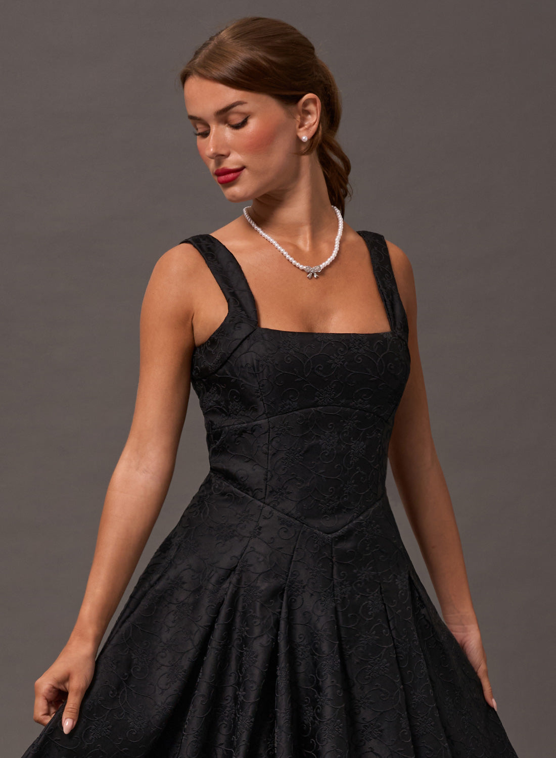 Antoinette Noir Vintage Midi Evening Dress