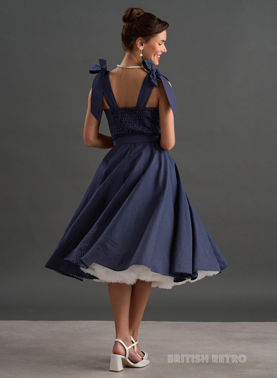 'Suzy Q' Navy Polka Dot 50s Full Circle Dress