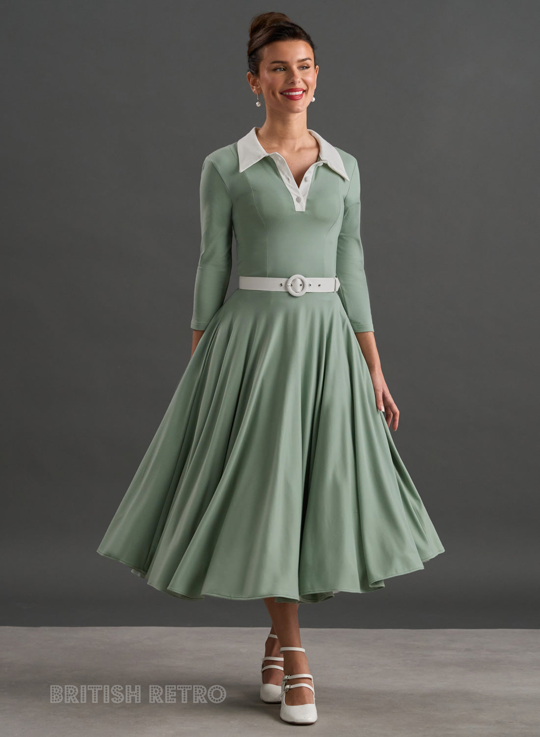 Bibi Skin Soft Mint Green Contrast Collar 50s Inspired Dress
