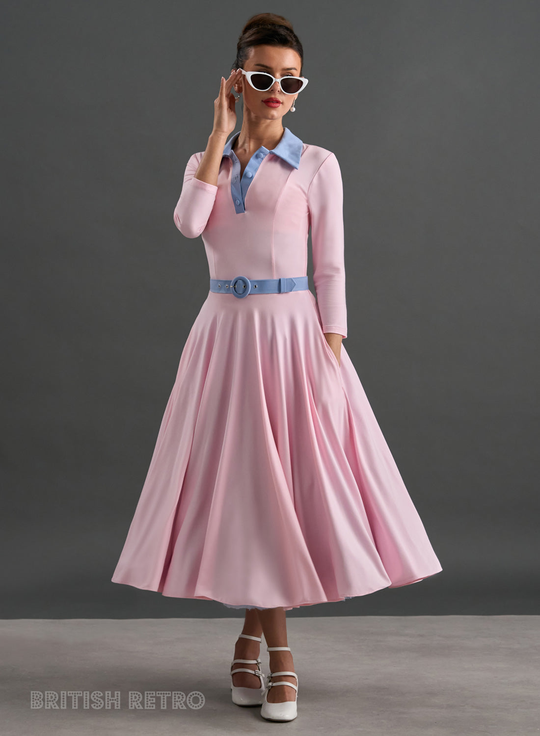 Bibi Skin Soft Pink Contrast Collar Full Circle Dress