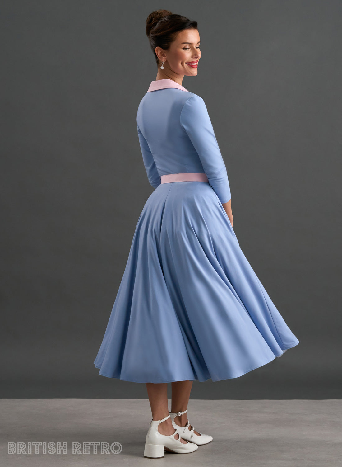 Bibi Sky Blue Contrast Collar 50s Inspired Dress