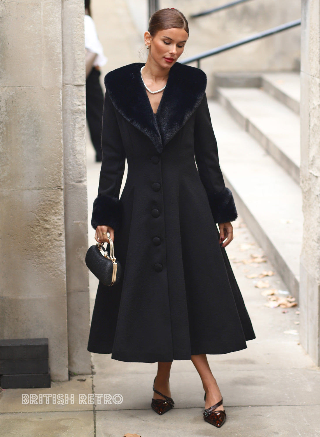 Wonderland 1950s Style Black Coat Made in the UK