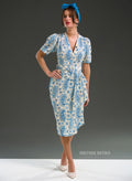 'Lolly' Blue Paisley Sarong 50s Pencil Dress
