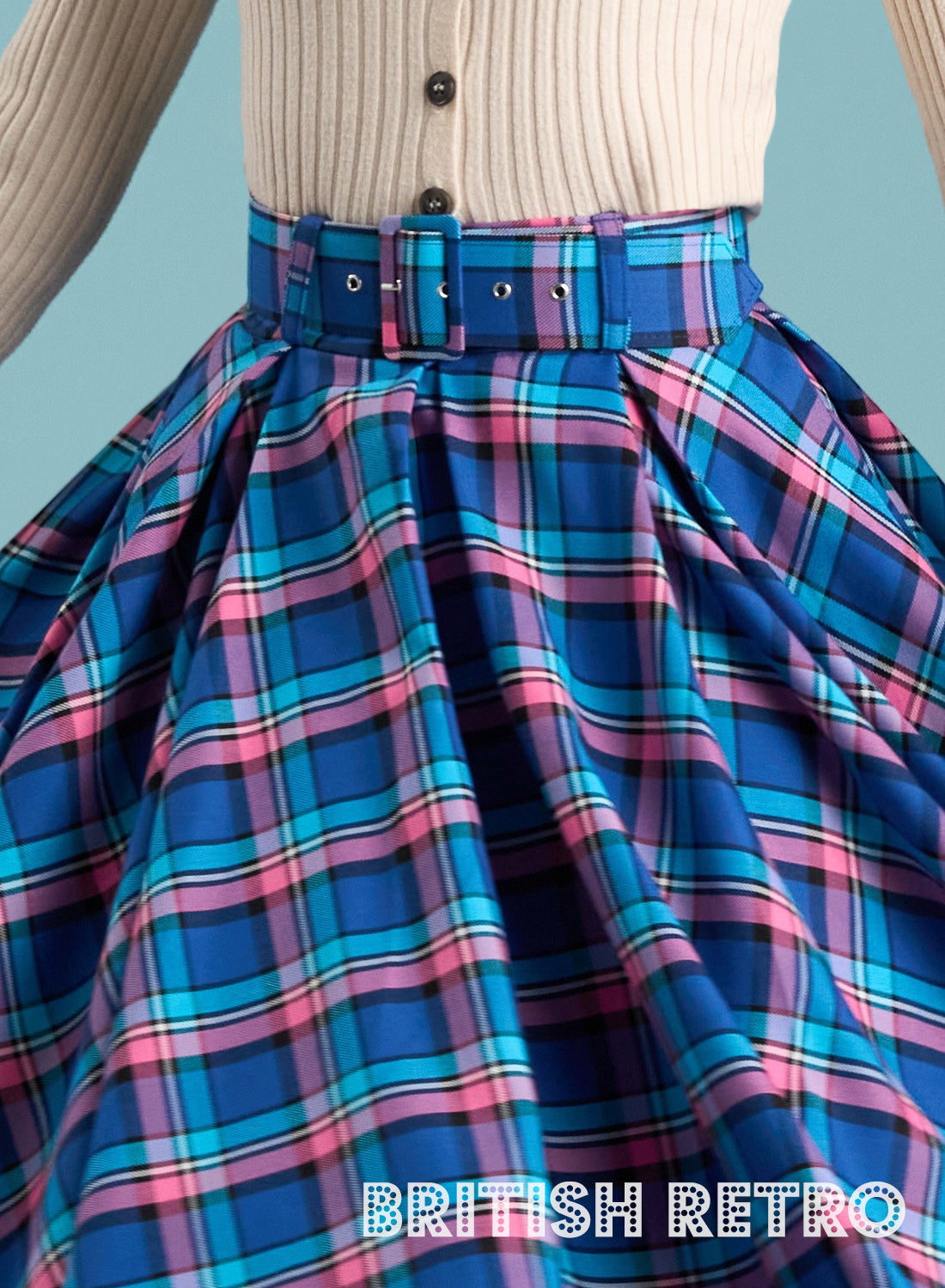 'Wanda' Pleated Cambridge Check 50s Style Skirt