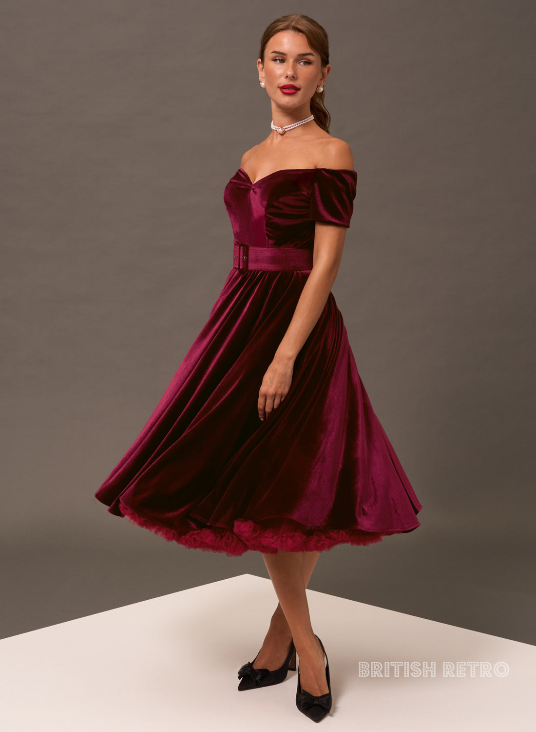 'Dee Dee' Claret Velvet 50's Full Circle Dress