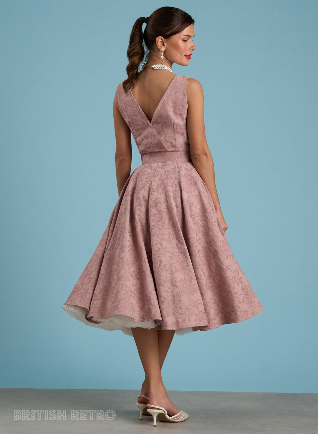 Grace Kelly Vintage Pink Jacquard Vintage Inspired Dress