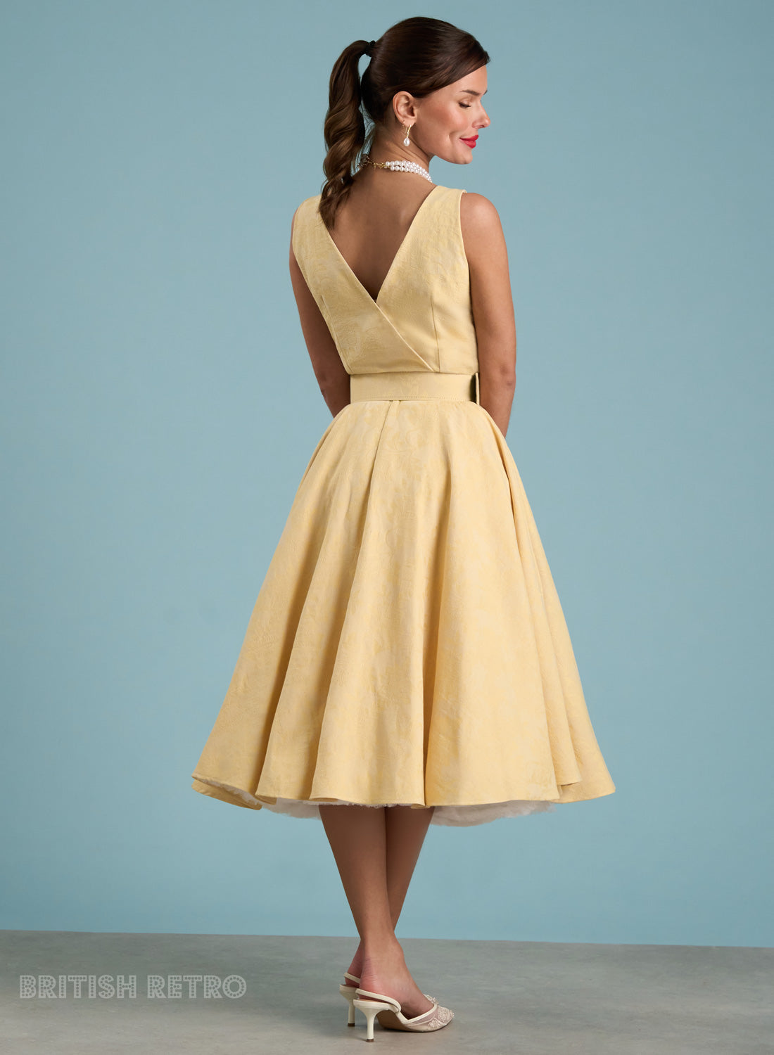 Grace Kelly Buttercup Yellow Jacquard Vintage Inspired Dress