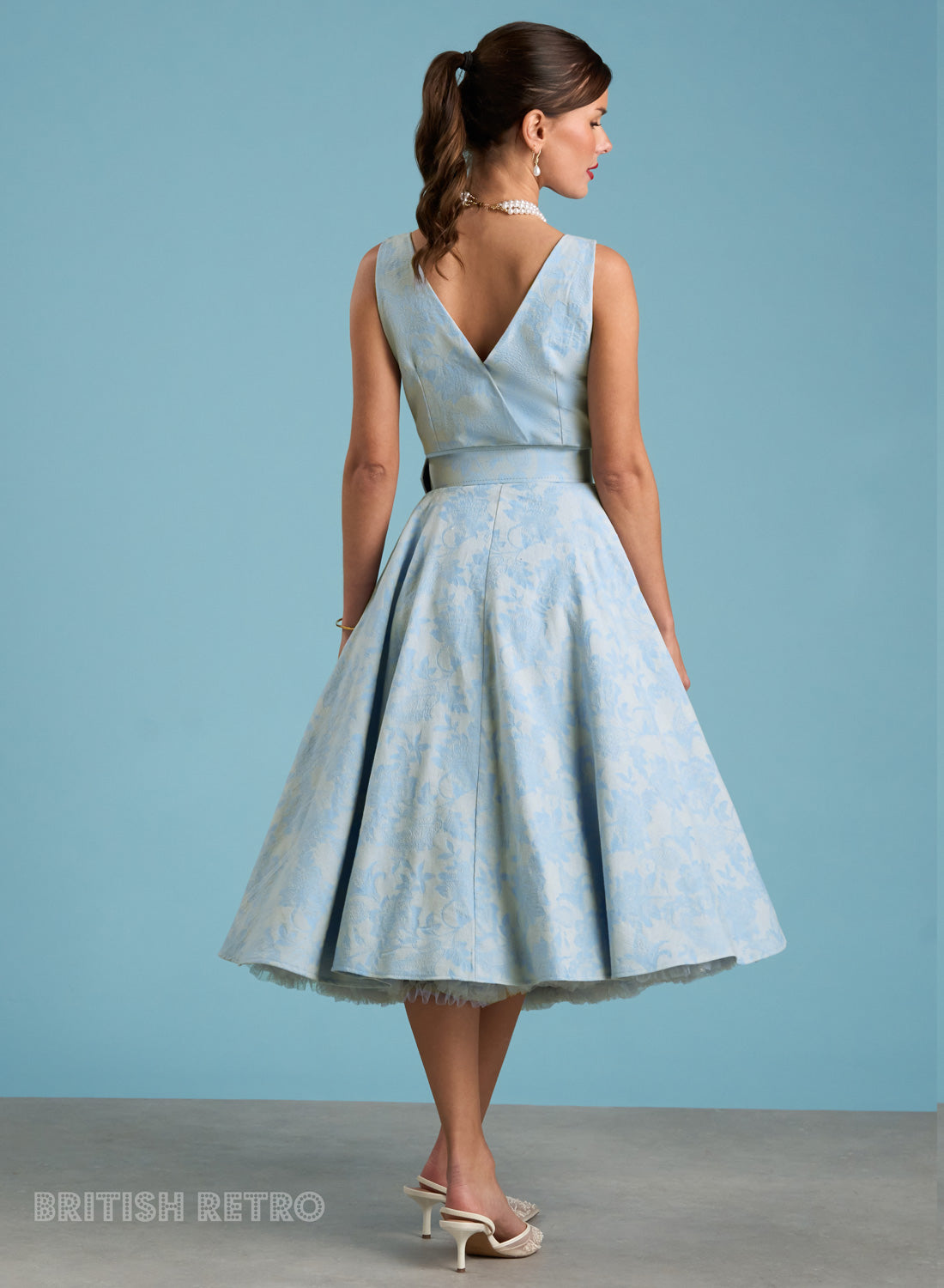 Grace Kelly Powder Blue Jacquard Vintage Inspired Dress