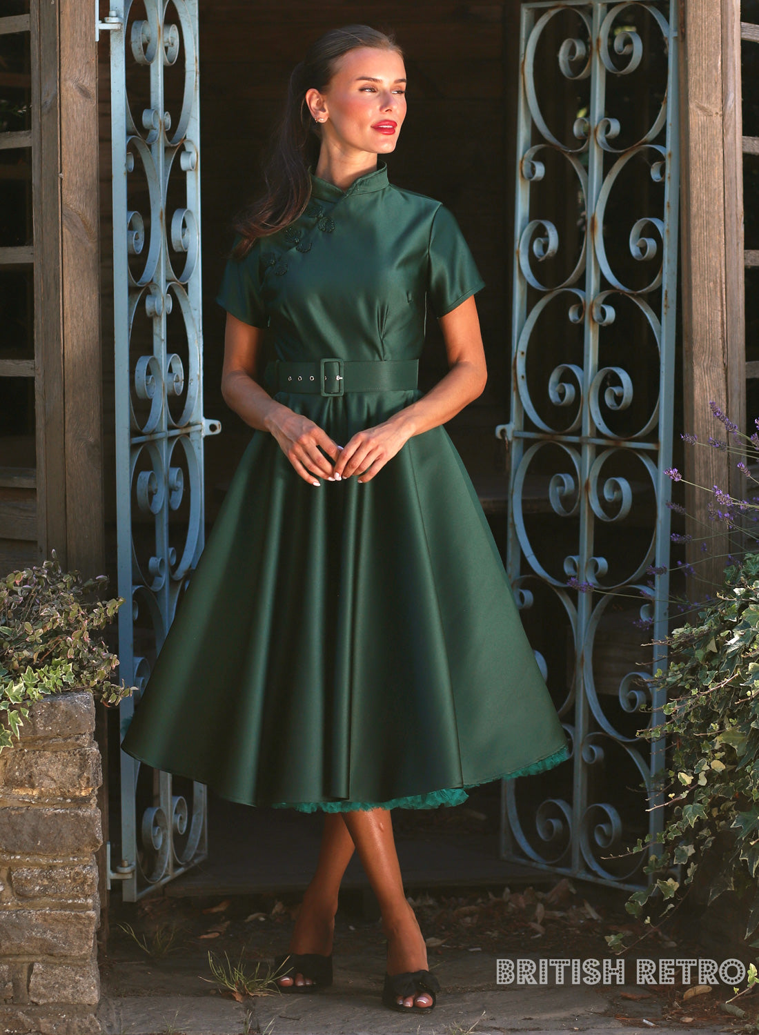 Jasmine Duchess Satin Emerald 50s Style Evening Dress