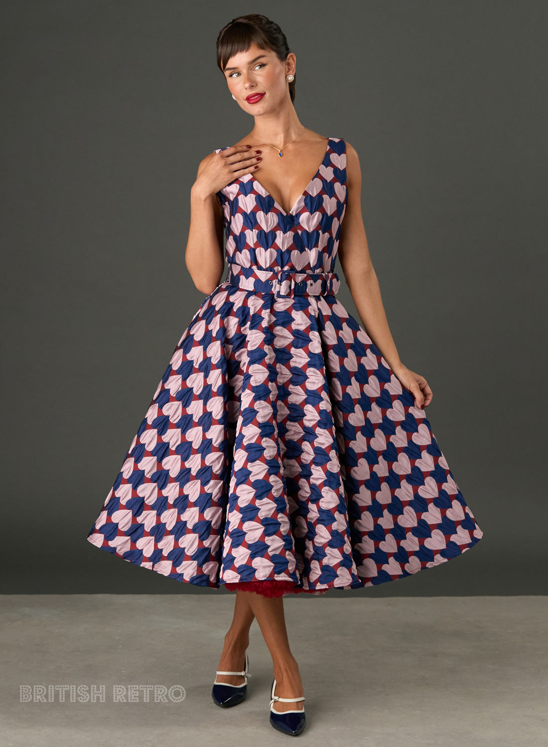 Grace Kelly Harlequin Hearts Pink And Navy Vintage Dress