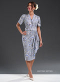 'Lolly' Meadow Blue Floral Sarong 50s Pencil Dress