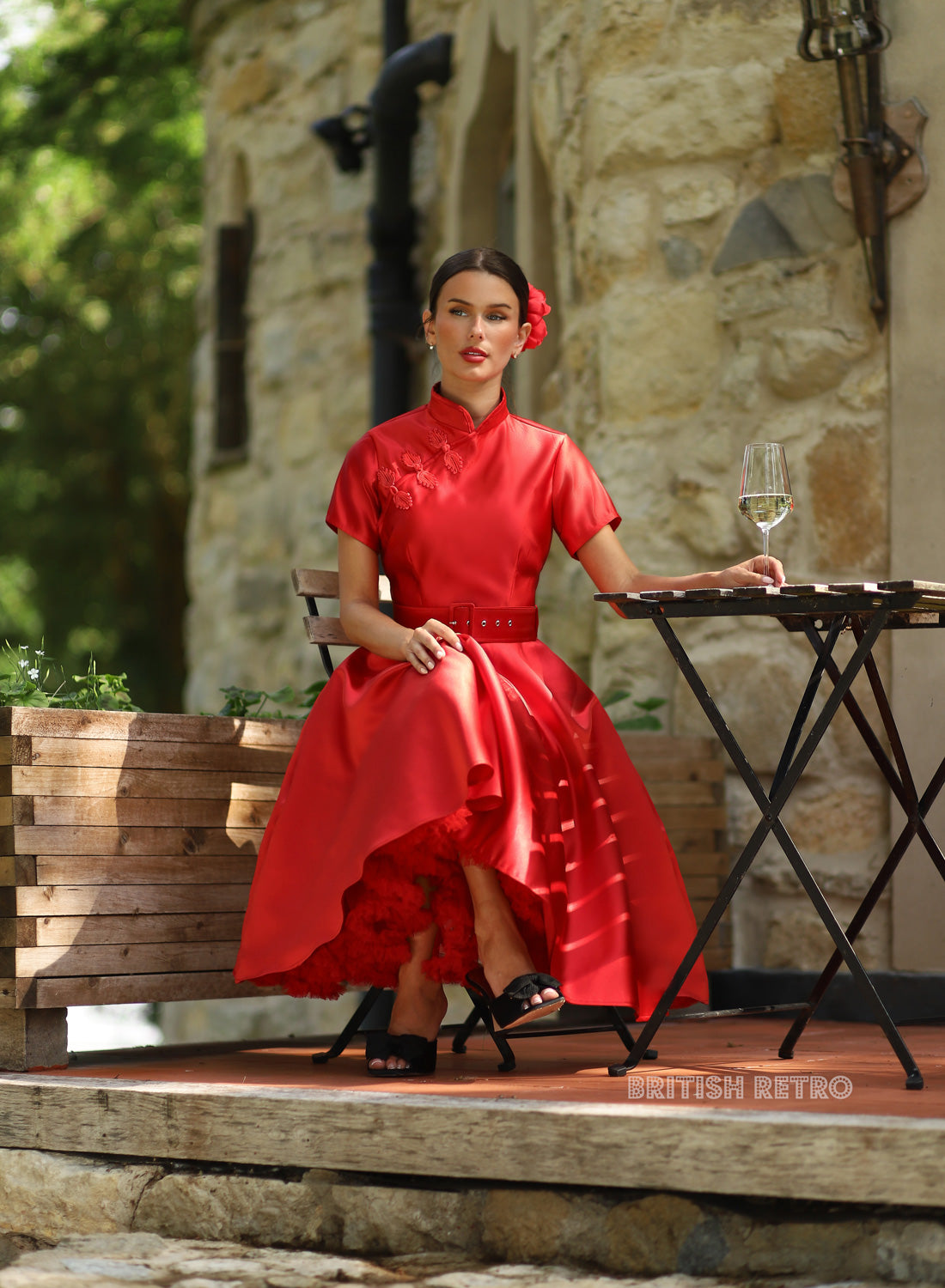 Jasmine Red Satin Midi Dress | Vintage Inspired Evening Dress