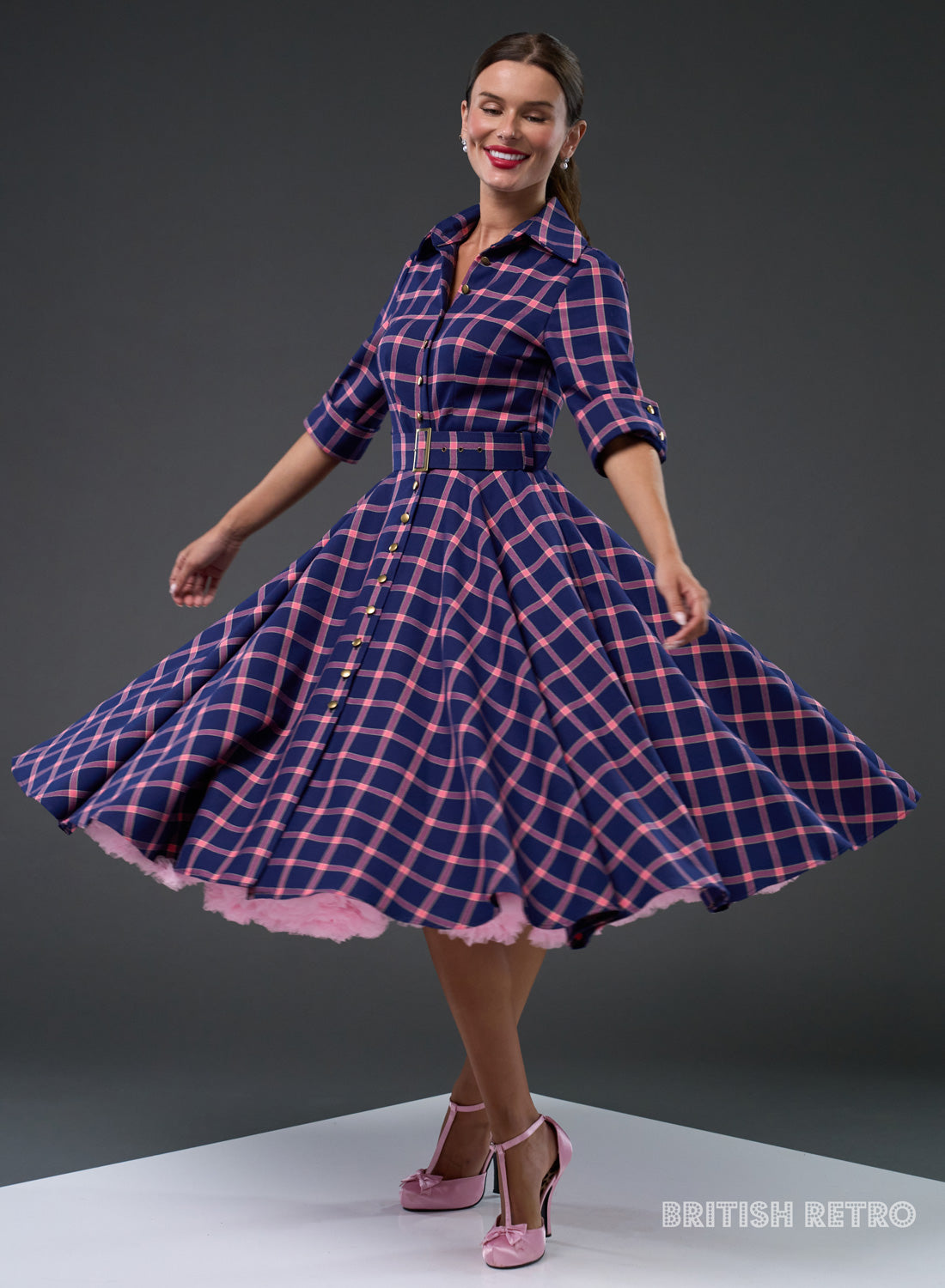 'Way Out West' Violet Check Full Circle Dress. With Pockets!