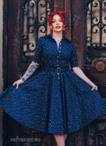 'Way Out West' Retro Starlets Navy 50s Style Swing Dress