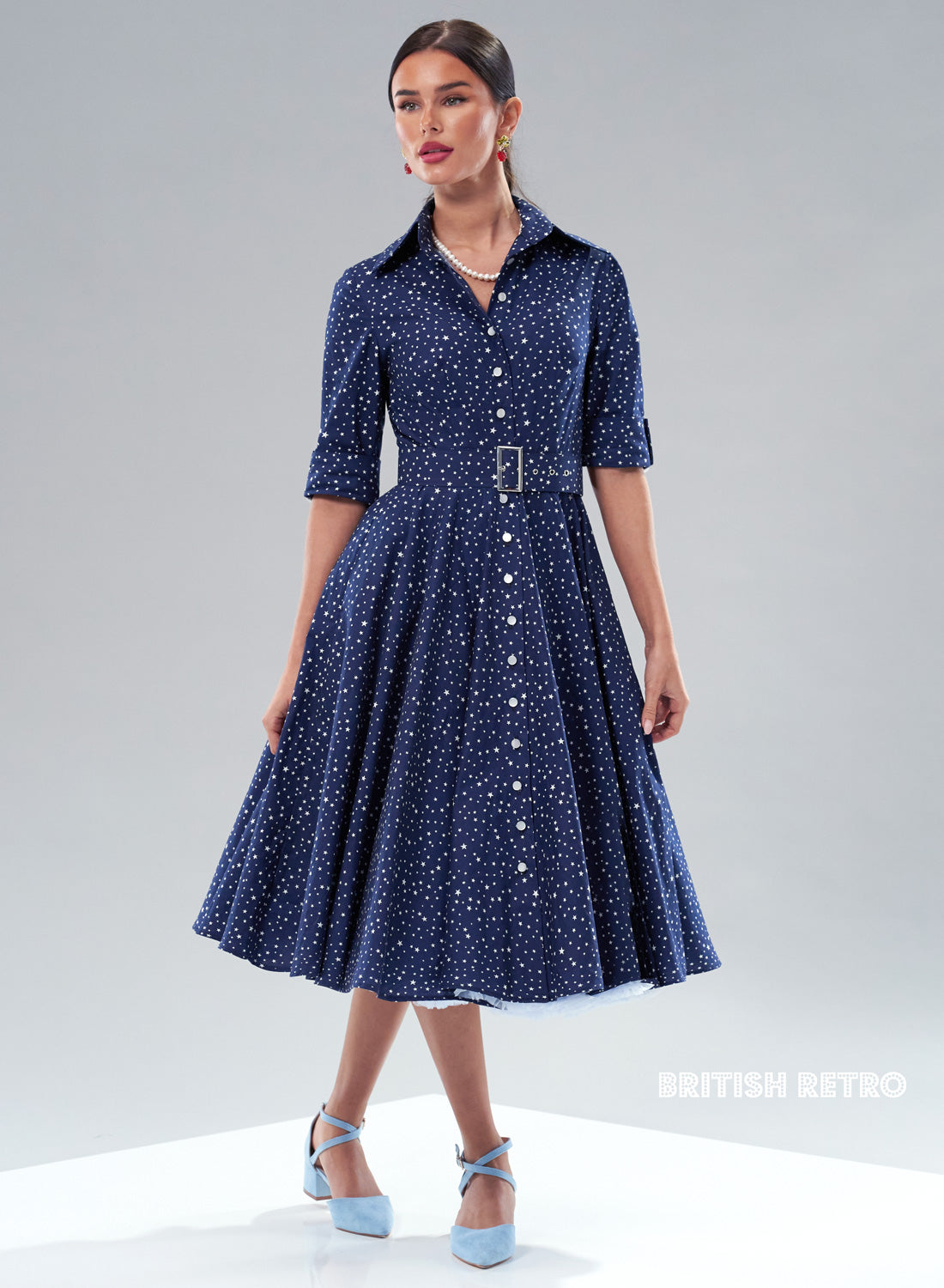 'Way Out West' Retro Starlets Navy 50s Style Swing Dress