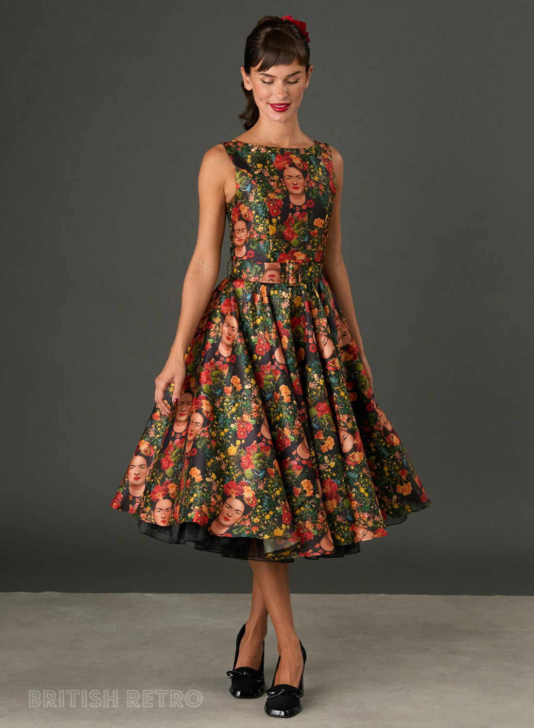 Audrey Frida Botanical portrait Print Fit and Flare Midi Dress