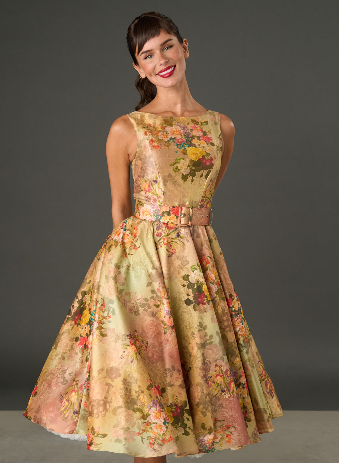 New! Audrey Antique Floral 100% Bamboo and 50s Flare Midi Dress
