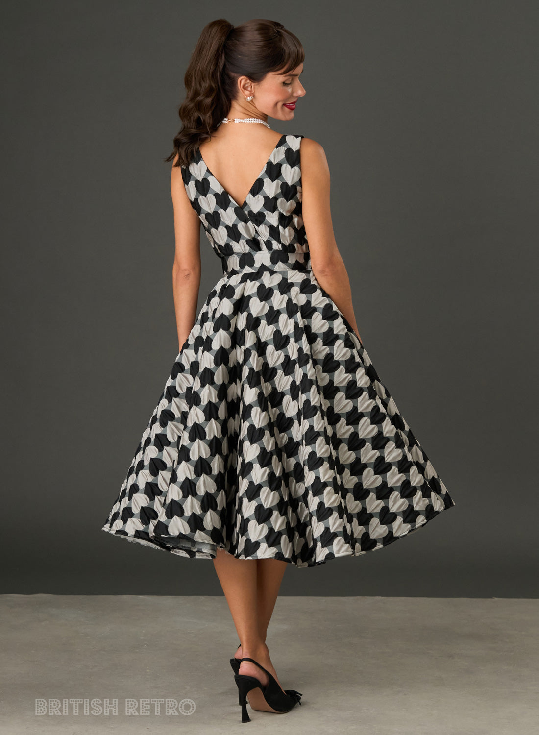 Grace Kelly Harlequin Hearts Black And Silver Vintage Dress