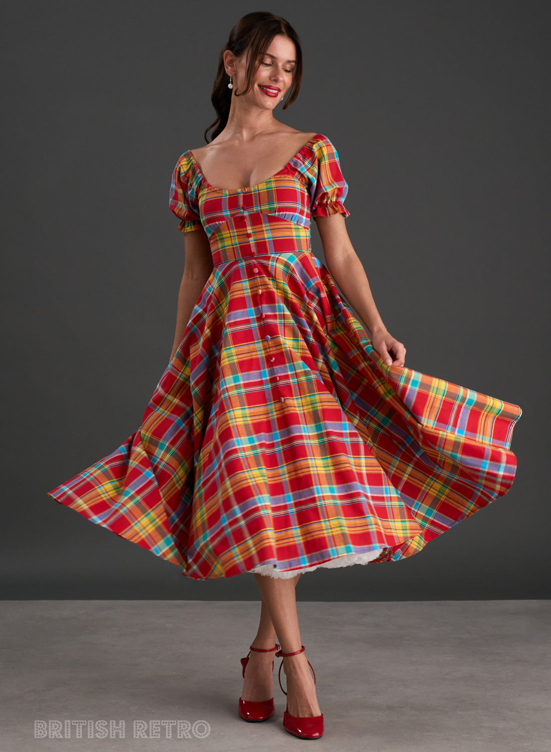 'Carmen' Sophia Check 50s Premium Organic Cotton 50s Dress