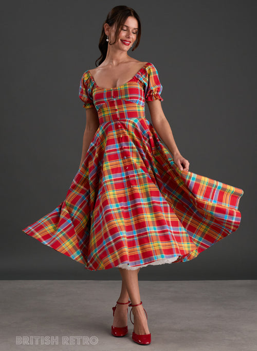'Carmen' Sophia Check 50s Premium Organic Cotton 50s Dress