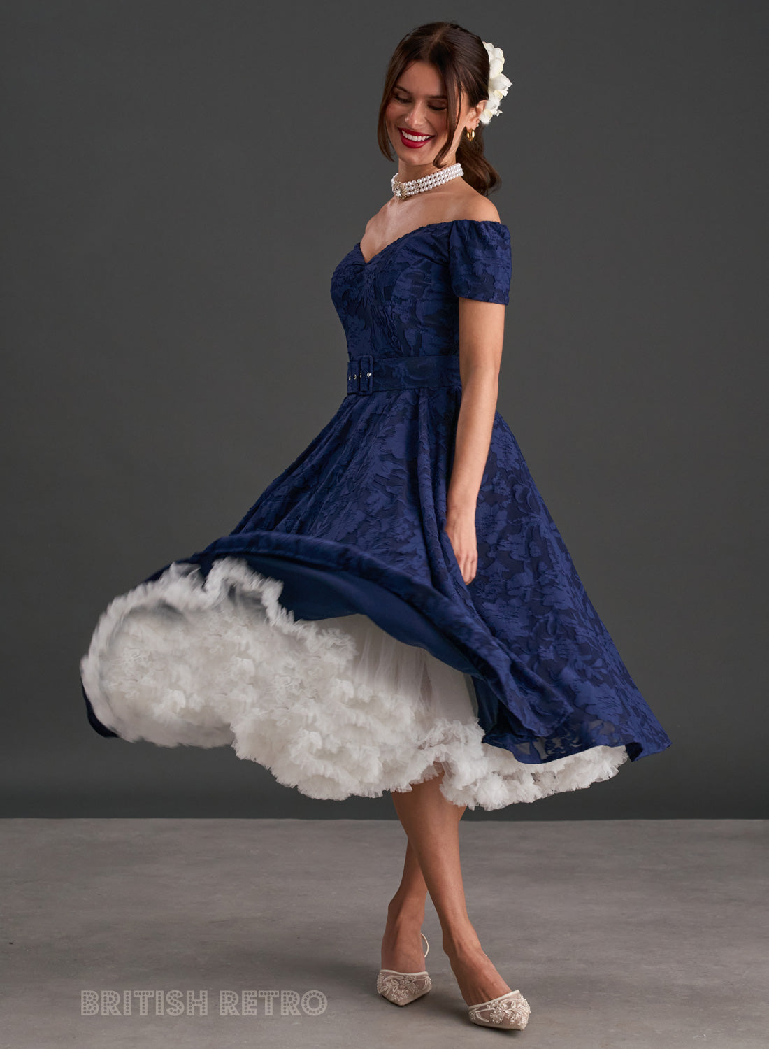 Dee Dee Windsor Navy Jacquard Full Circle Dress