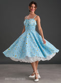 Everly Embroidered Baby Blue Floral 50s Style Dress