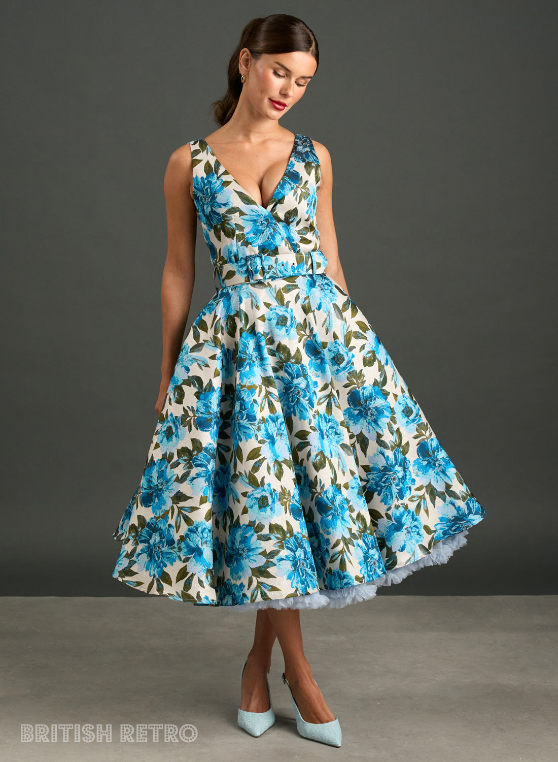 Grace Kelly Blue Peony 1950s Style Dress