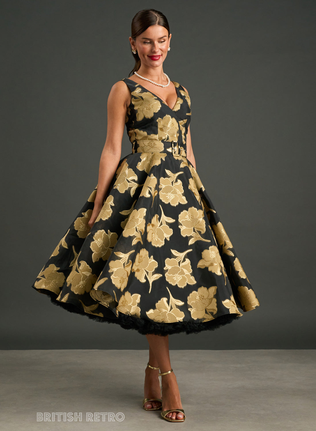 Grace Kelly Gold Embroidered Full Circle Dress