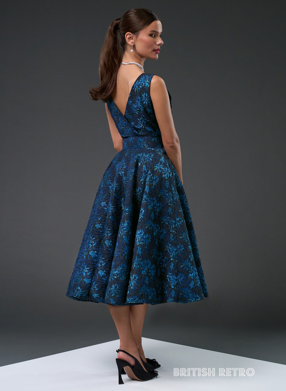 Grace Kelly Metallic Sapphire 50s Style Evening Dress