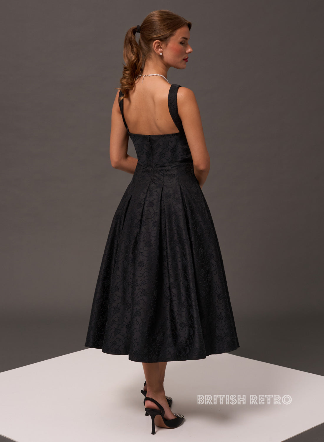 Antoinette Noir Vintage Midi Evening Dress