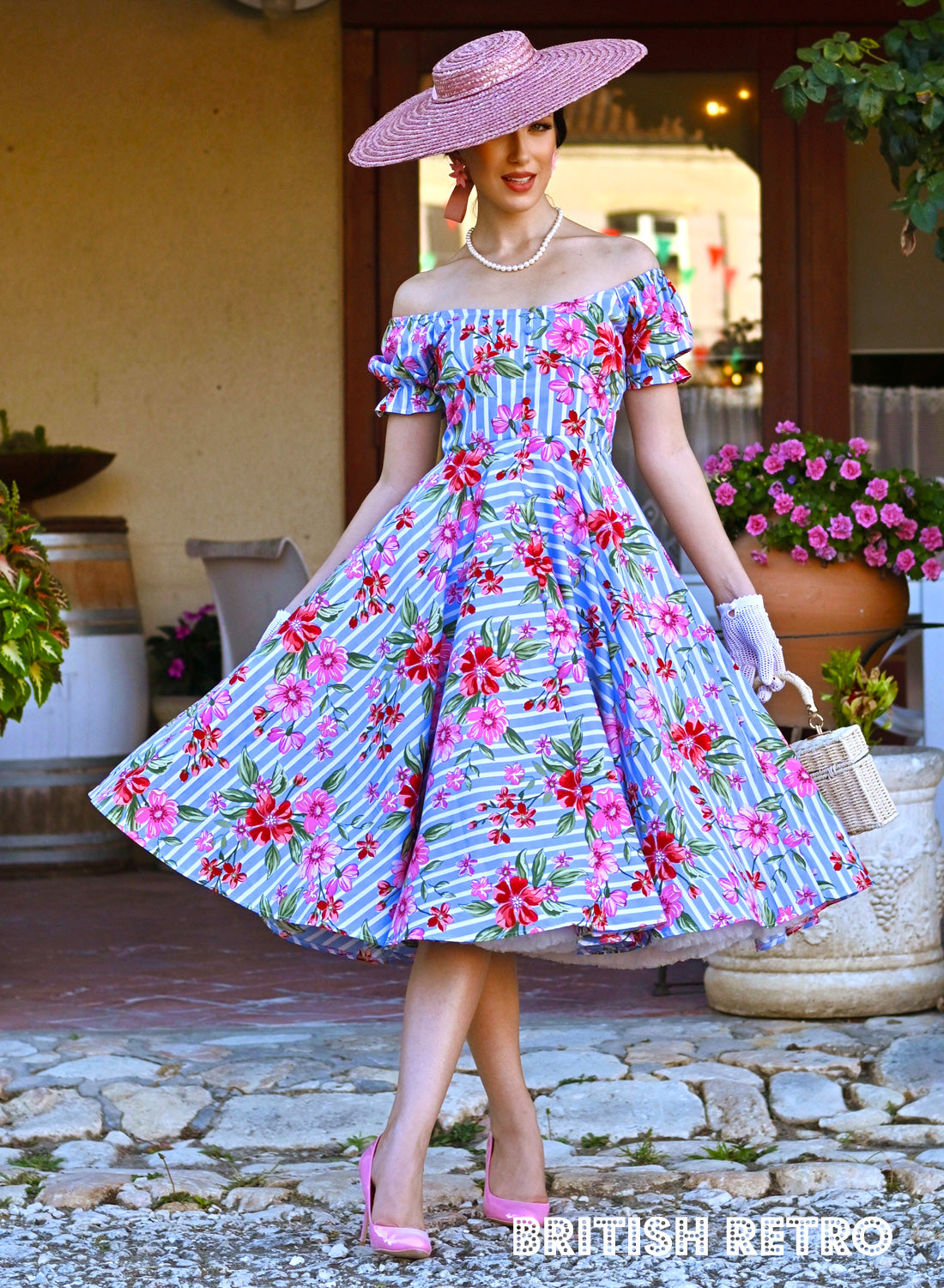 Rosalie Stripe Floral 1950s Dress