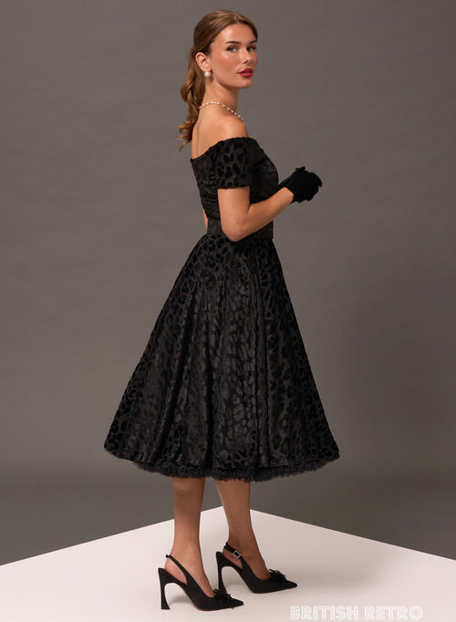 'Dee Dee' Leopard Flock Chiffon 50's Full Circle Dress