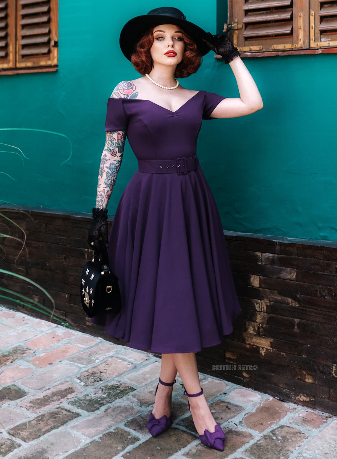'Dee Dee' Drape Deep Purple Vintage Full Circle Dress