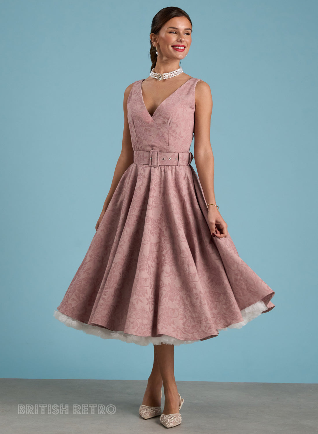 Grace Kelly Vintage Pink Jacquard Vintage Inspired Dress
