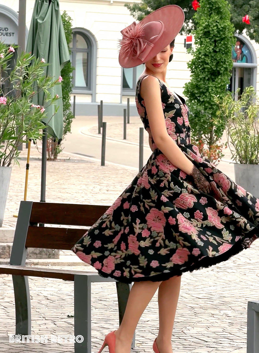 Grace Kelly Pink Floral Embroidered 1950s Dress