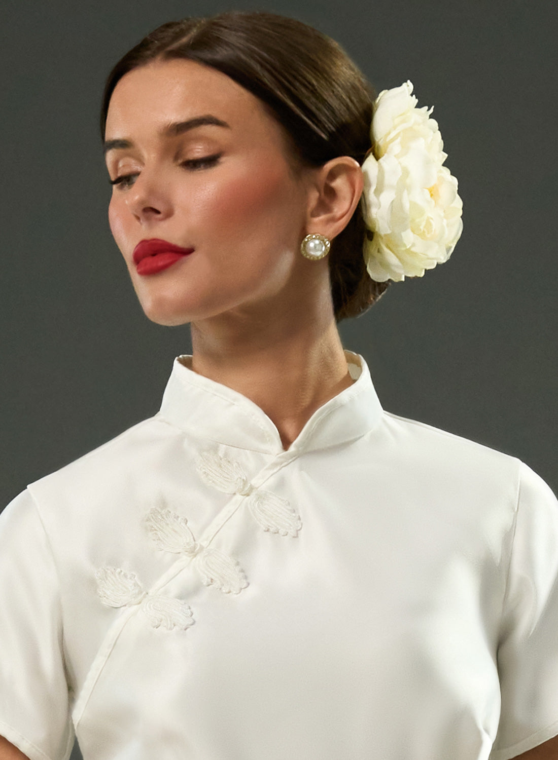 Jasmine Duchess Satin Ivory 50s Style Evening Dress