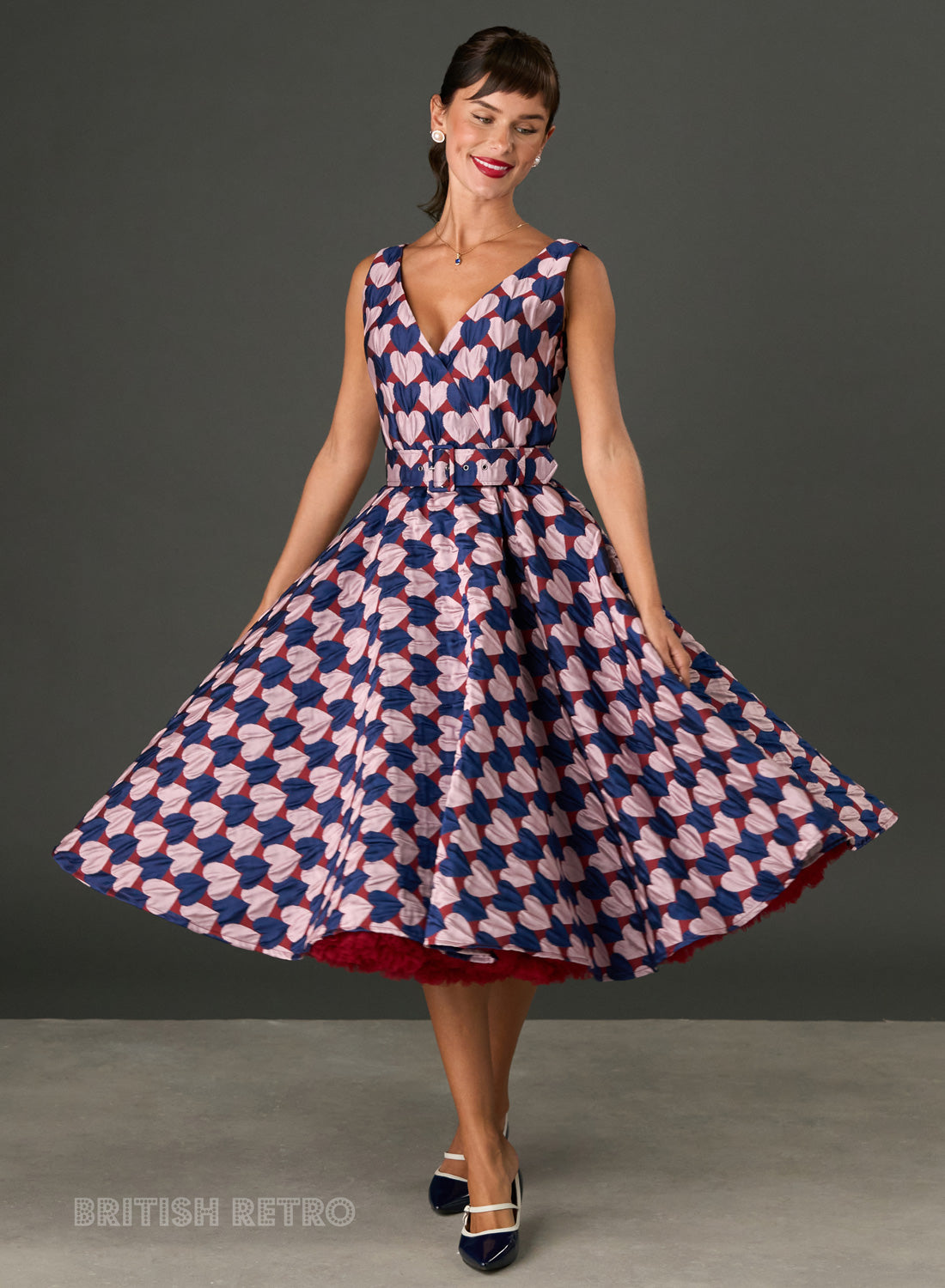Grace Kelly Harlequin Hearts Pink And Navy Vintage Dress