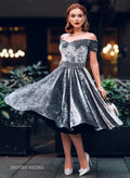'Dee Dee' Silver Crushed Velvet Vintage Full Circle Dress