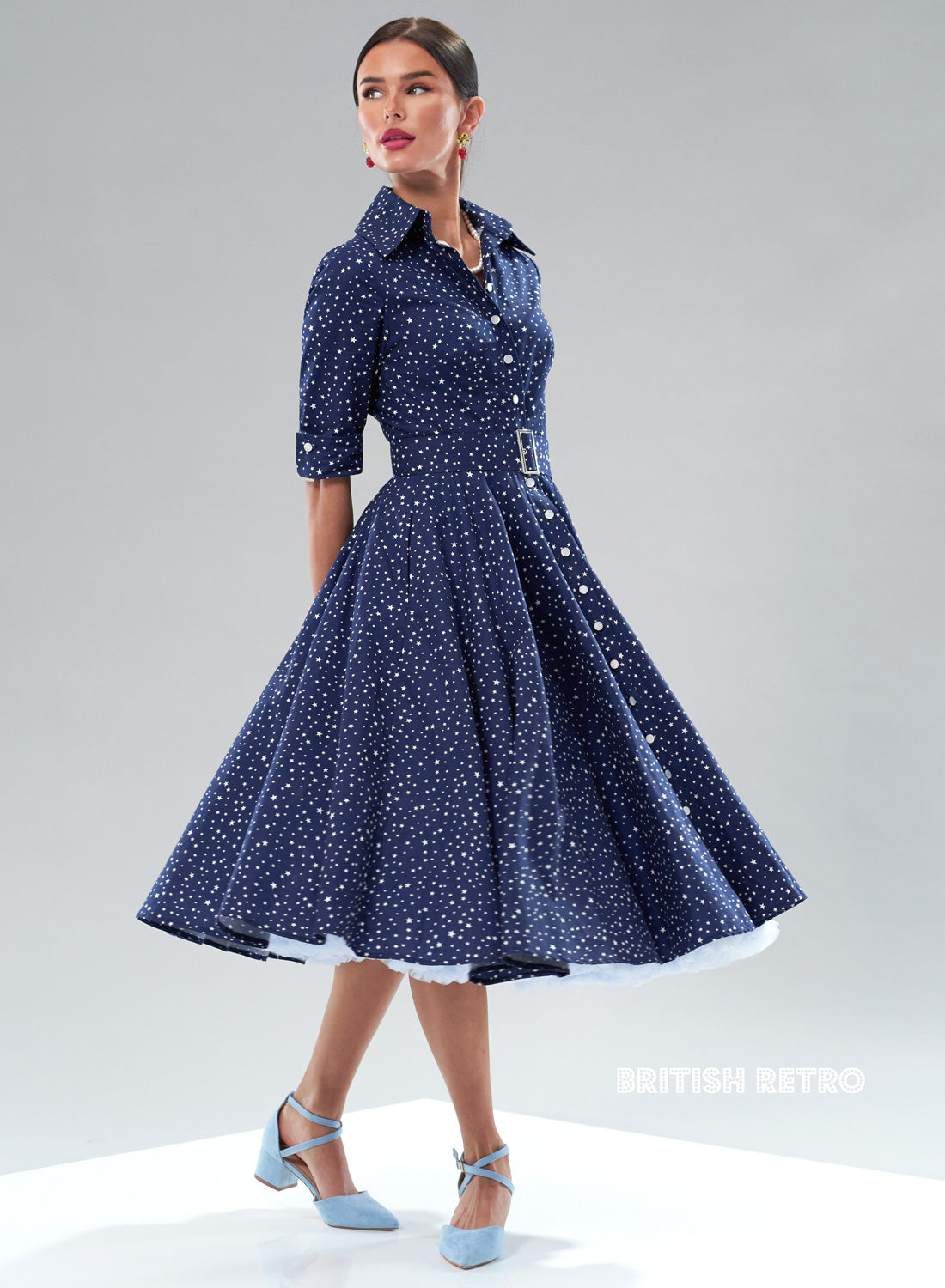 'Way Out West' Retro Starlets Navy 50s Style Swing Dress