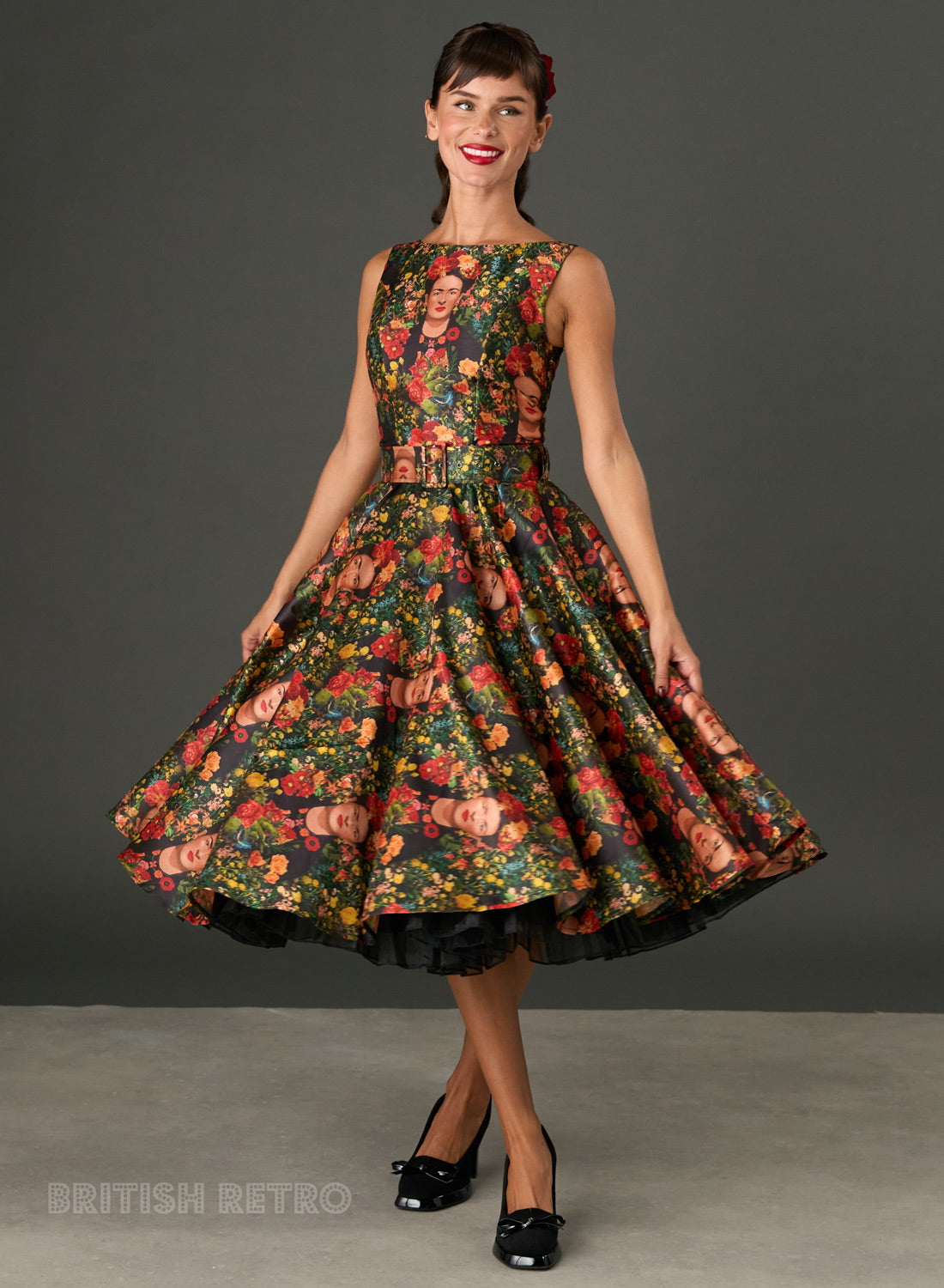 Audrey Frida Botanical portrait Print Fit and Flare Midi Dress