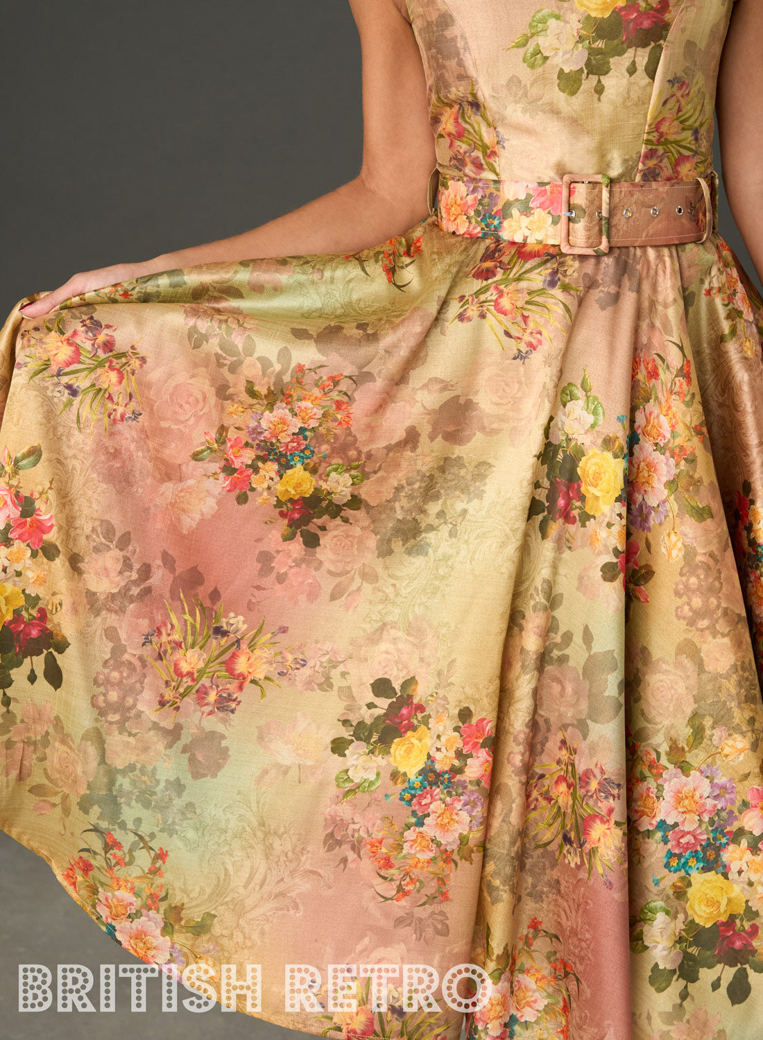 New! Audrey Antique Floral 100% Bamboo and 50s Flare Midi Dress