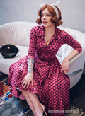 Bibi Art Deco Fuchsia 50s Style Full Circle Dress