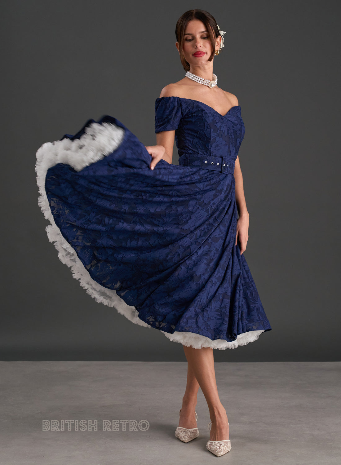 Dee Dee Windsor Navy Jacquard Full Circle Dress