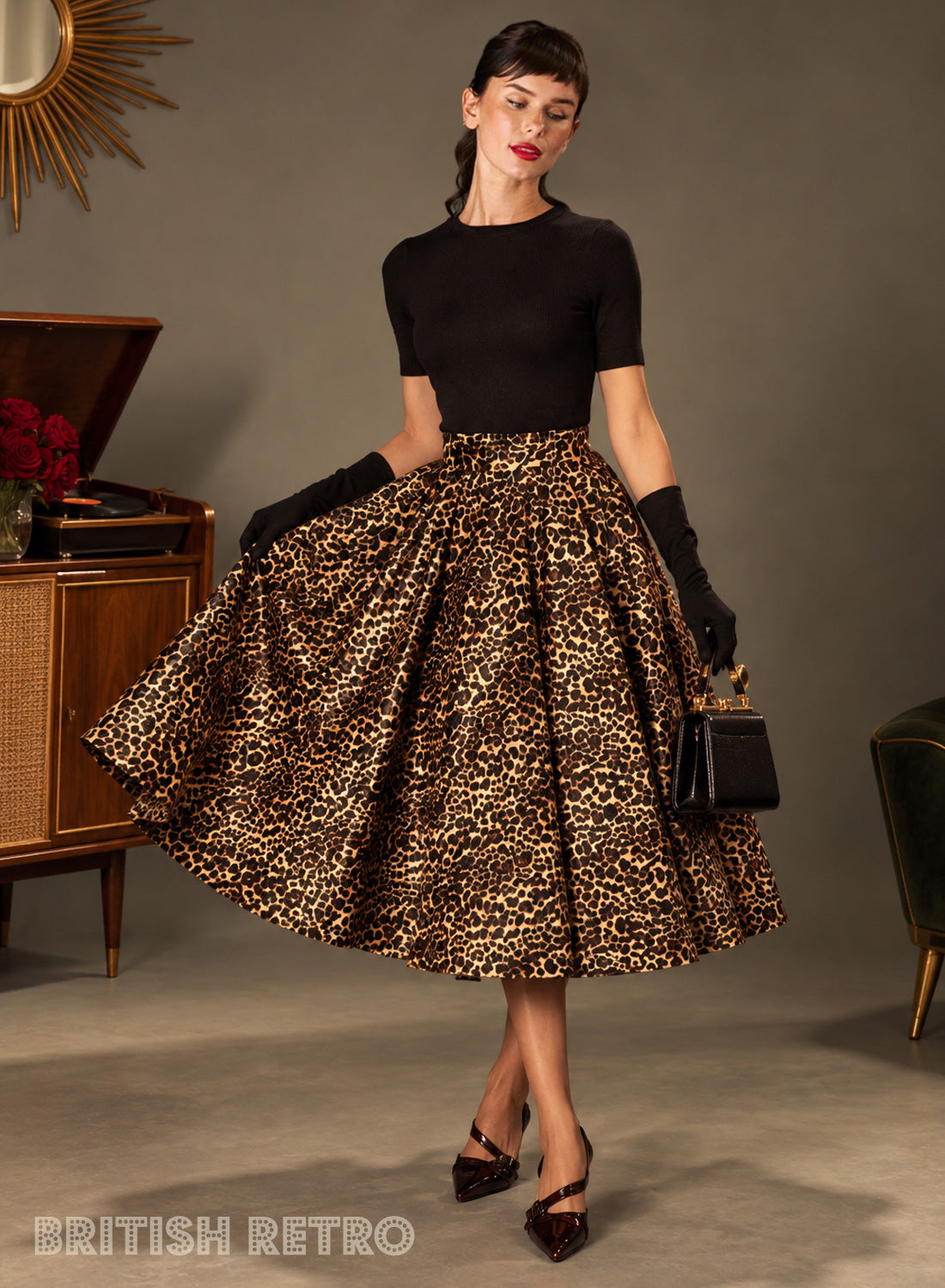 The Eloise Leopard Faux Fur Midi Skirt | Rockabilly Style