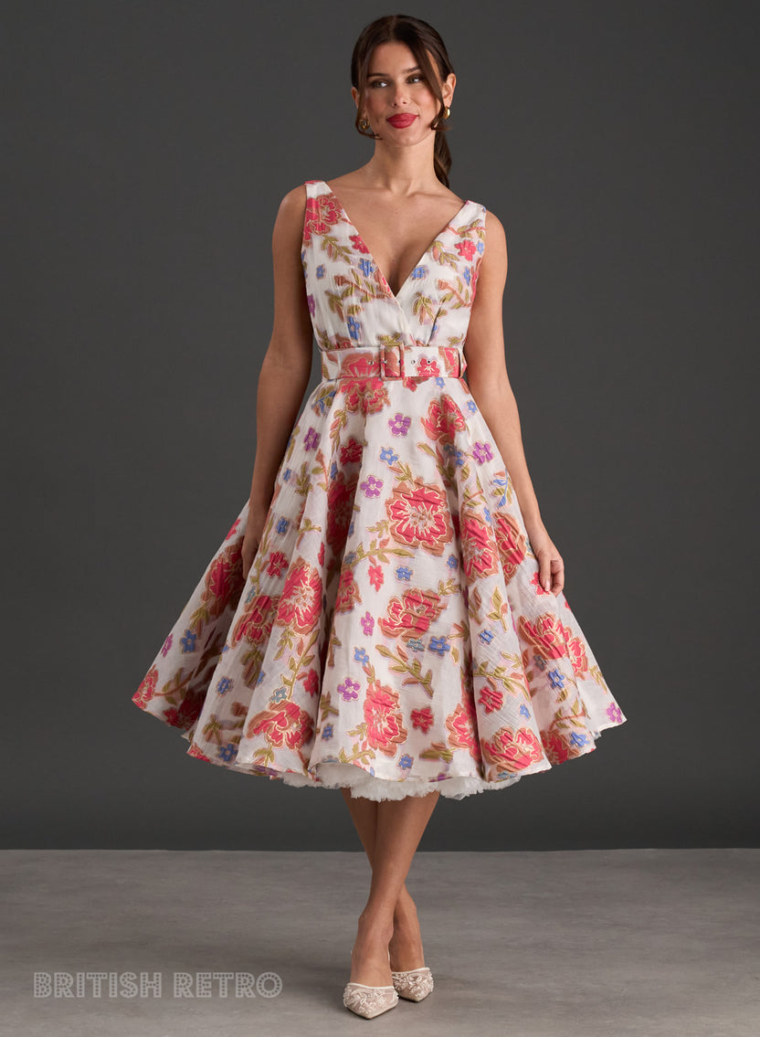 Grace Kelly Rosy Embroidered Dress | Wedding | British Retro