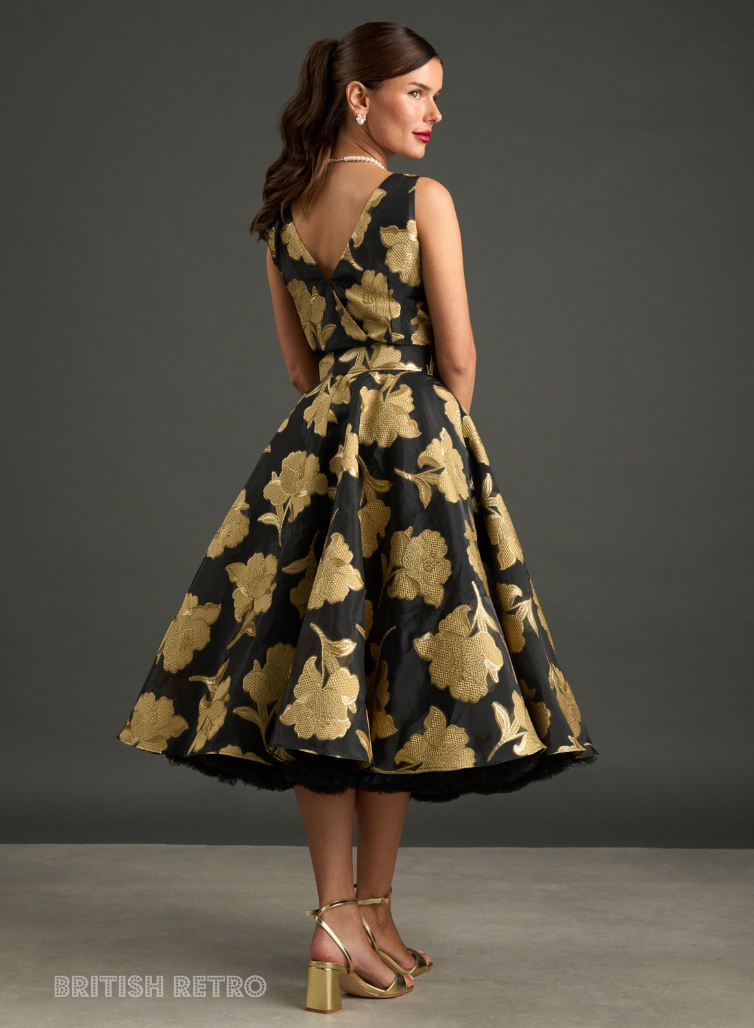 Grace Kelly Gold Embroidered Full Circle Dress